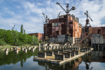 Chernobyl nuclear power station with damaged reactor block 5 in the exclusion zone