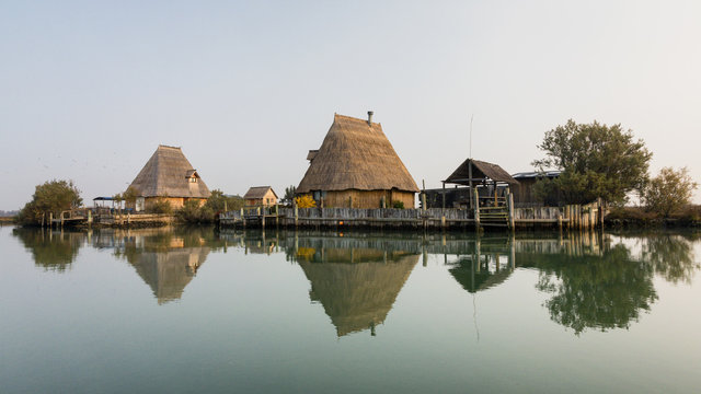Casoni, typical lodge used by fishermen, Marano Lagunare, Italy