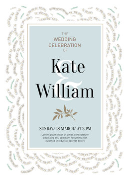 Elegant wedding invitation in retro style, with abstract beaded decorations