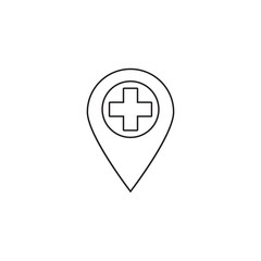hospital location line icon, outline vector logo illustration, linear pictogram isolated on white