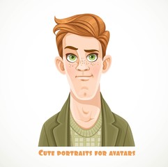 Cute redhead young men portrait for avatar isolated on a white background