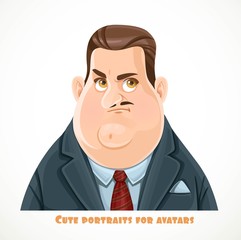 Cute serious businessman in gray suit portrait for avatar isolated on a white background