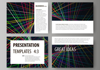 Set of business templates for presentation slides. Easy editable abstract vector layouts in flat design. Bright color lines, colorful beautiful background. Perfect decoration.