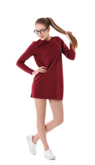 Beautiful stylish woman on white background