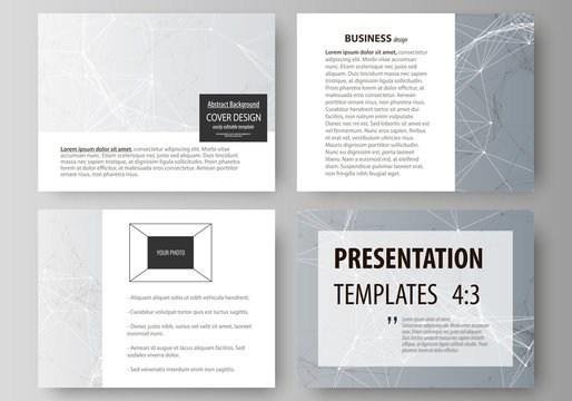 Set of business templates for presentation slides. Abstract vector layouts in flat design. Chemistry pattern, connecting lines and dots, molecule structure, scientific medical DNA research.