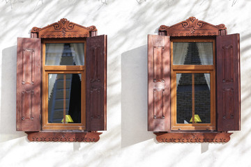 Vintage windows with sand wall background