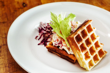 Savory waffles with salad