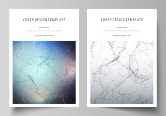 Business templates for brochure, magazine, flyer. Cover design template, vector layout in A4 size. Compounds lines and dots. Big data visualization in minimal style. Graphic communication background.