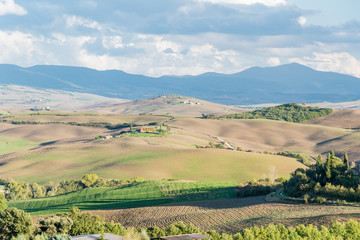 panorama of Siena in the Val d'Orcia and the Chianti hills