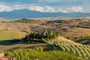 panorama of Siena in the Val d'Orcia and the Chianti hills