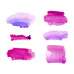 Set of watercolor spots in pink and purple colors isolated on white background. Vector collection.