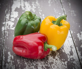 green, yellow and red bell pepper