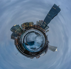 Abstract presentation of the Danube island in Vienna as a little planet