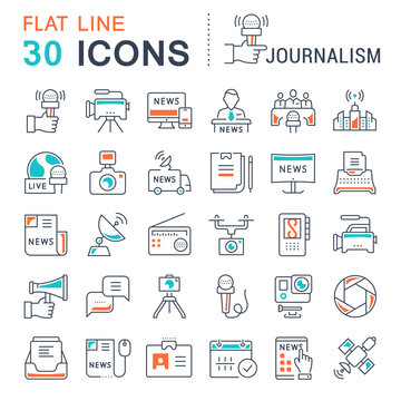 Set Vector Flat Line Icons Journalism