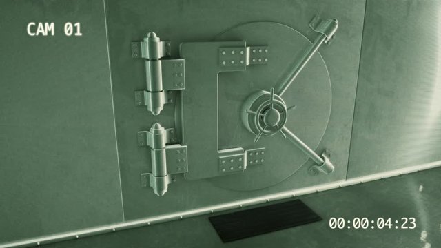 Bank vault / safe security video monitoring the safe on Grainy CRT CCTV.