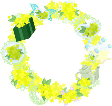 The wreath that is made with various miscellaneous goods of yellow flowers