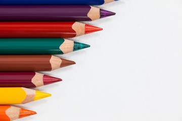 Colorful color pencil arranged in diagonal line