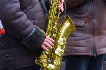 Obraz premium Musical instruments. Orchestra performance at the festival of Carnival