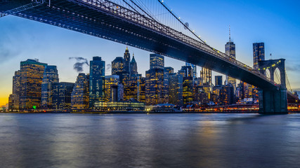 NYC Skyline Sunset and Manhattan Bridge