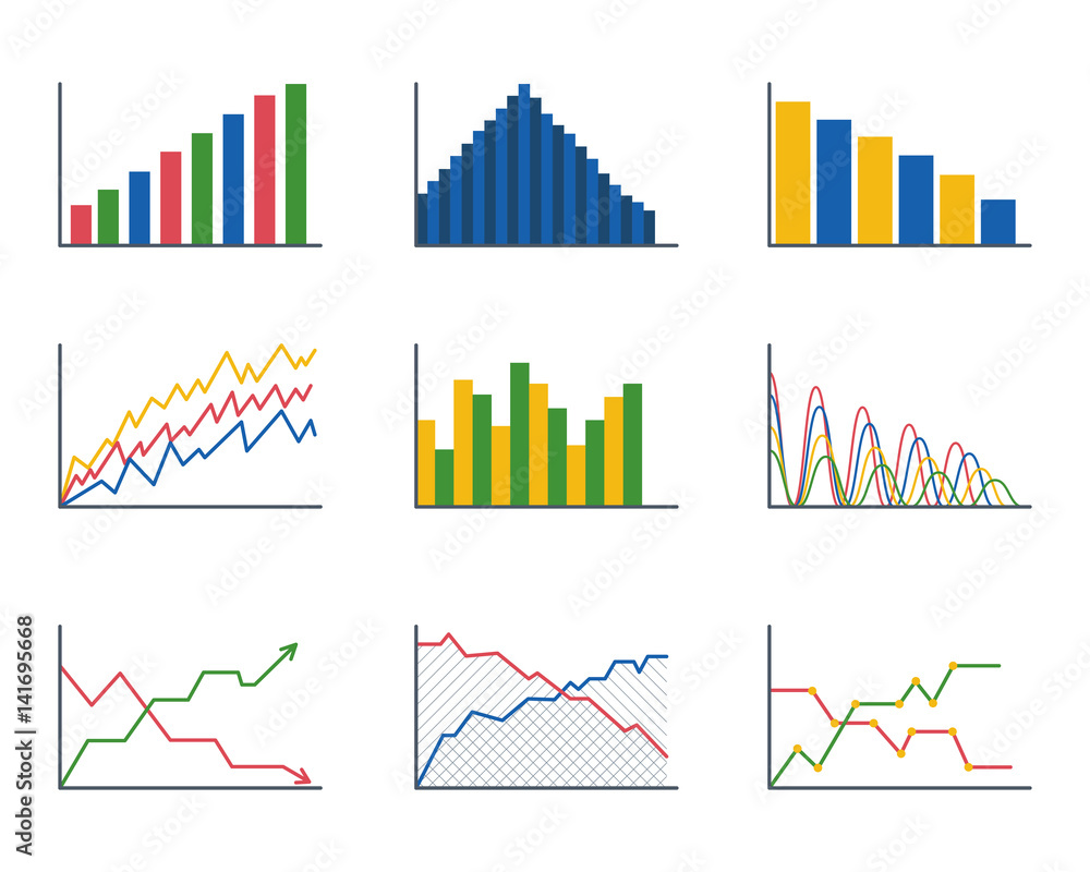 Poster business data graph analytics elements bar pie charts diagrams and flat icon infographics design iso