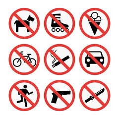 Prohibition signs set safety information vector illustration.