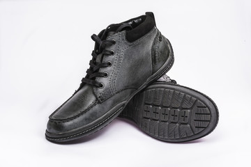 Grey leather men's shoes