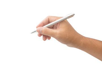hand holding a pen isolated on white background