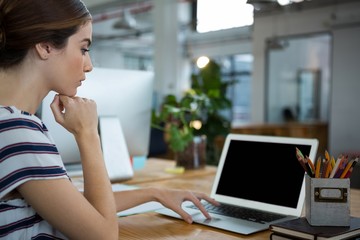 Fototapeta premium Female graphic designer using laptop