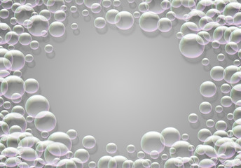 Soap bubbles abstract background with rainbow colored airy foam round frame