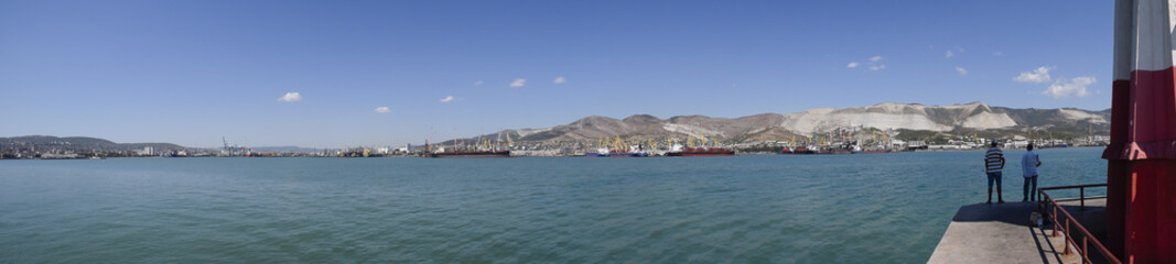 Fototapeta na wymiar Panorama Tsemes Bay Novorossiysk port city.