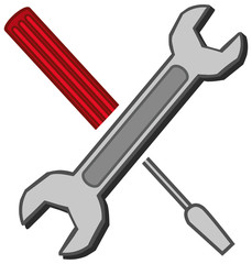 Wrench and screwdriver on white background