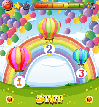 Game template with balloons in the sky background