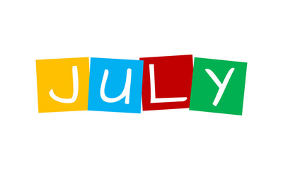 july, text in colorful rotated squares