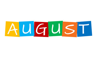 august, text in colorful rotated squares