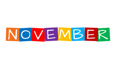 november, text in colorful rotated squares