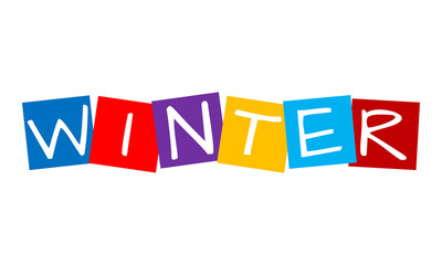 winter, text in colorful rotated squares