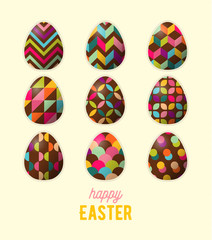 Happy Easter greeting card. Abstract geometric ornamented easter egg.