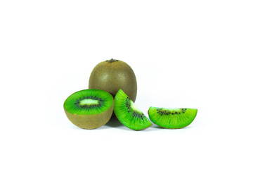 kiwi fruit sliced segments isolated on white background with clipping path.