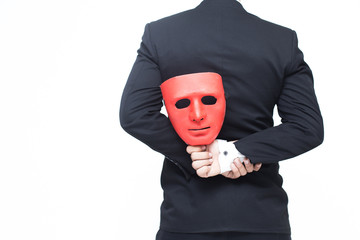 Businessman with red mask concept, isolated on white background