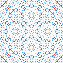 Floral Pattern Blue Red Boho Dot Hearts