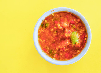 Close up top view of thai chilli souce, nam-prig, Thai chilli souce style