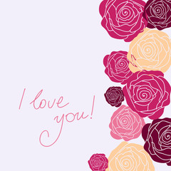 Greeting stylish card with roses on a white background