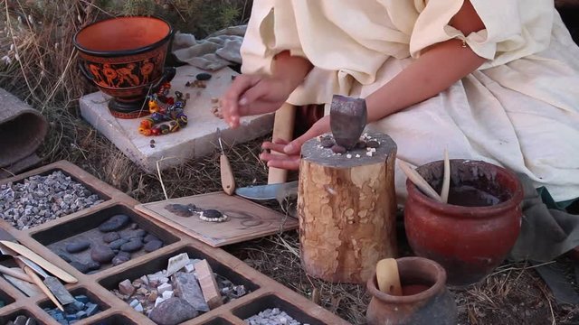 Ancient Greco-Roman mosaic. Mosaic is the art of creating images with an assemblage of small pieces of colored glass , stone, or other materials