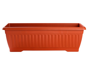 Long, empty flowerpot isolated on white background.