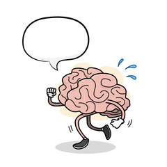 Brain Exercise, a hand drawn vector cartoon illustration of a jogging brain exercising itself with a blank narration bubble.