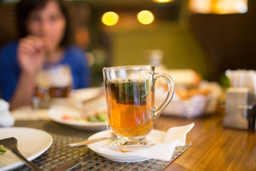 A glass of mint tea in a restaurant