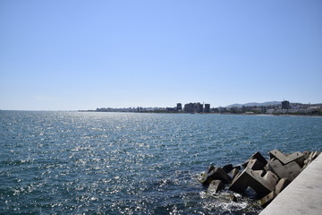 marina and quay of Novorossiysk. Urban landscape of the port city