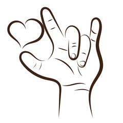 I Love You hand sign out line