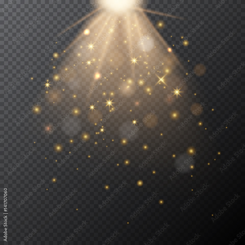 Poster vector transparent golden glow with bokeh magic light effect.