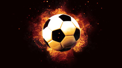 Fototapeta premium football ball soccer on fire flames explosion burning